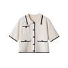 European and American Style, New Women's Clothing, Foreign Style POLO Collar Contrasting Color Short-sleeved Knitted Sweater 1822014
