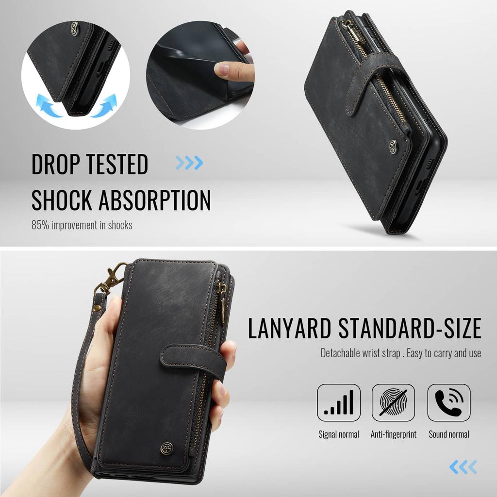 For Samsung Galaxy A37 A57 Case,Wallet Case for Women Men, Durable PU Leather Magnetic Flip Strap Wristlet Zipper Card Holder