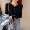 Fashion Crew Neck Knitted Women Pullover Sweater Autumn and Winter Long Sleeve Slim Fit Inner Bottoming Shirt Office Elegant Buttons Tops Clothing