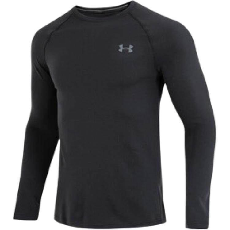 Under Armour Solid Color Long Sleeve Crew Neck T-Shirt Men Tops Black 1329585-002