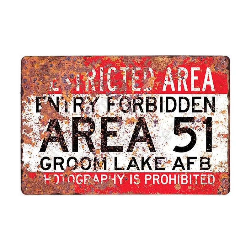 Warning Area 51 Metal Tin Sign UFO Vintage Wall Plaques Art Poster Decoration Painting Home Decor 20x30cm