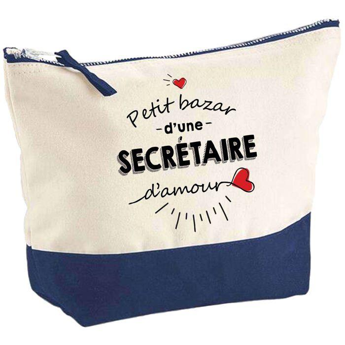 Pochette fond bleu Bazar d'une Secrétaire d'Amour - Cadeau Original - Anniversaire Trousse Maquillage Grand Format