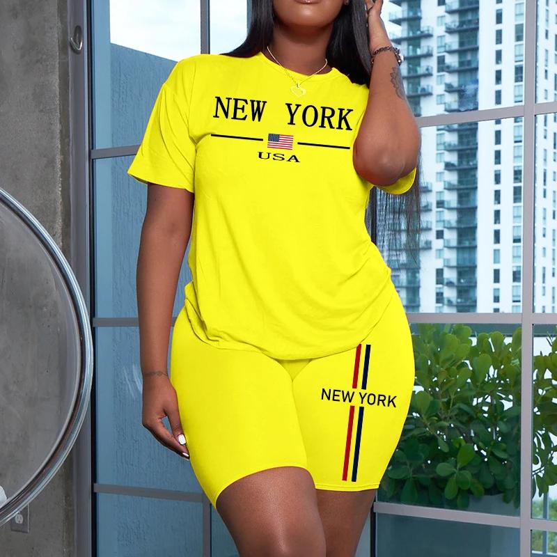 Summer Ladies Fashion Daily Casual Sport Outfits Brand New Tracksuit Women 2pcs Set Round Neck T-shirt and Shorts S