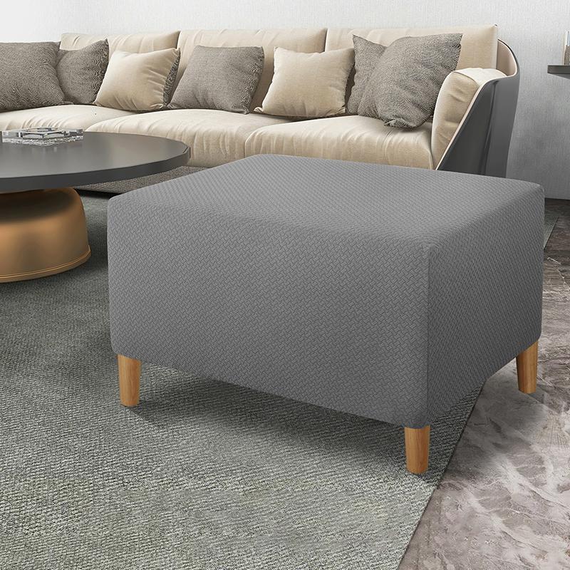 1PC Rectangle Protector Elastic Jacquard All-inclusive Ottoman Cover Solid Color Home Decor Anti Slip Footstool Cover