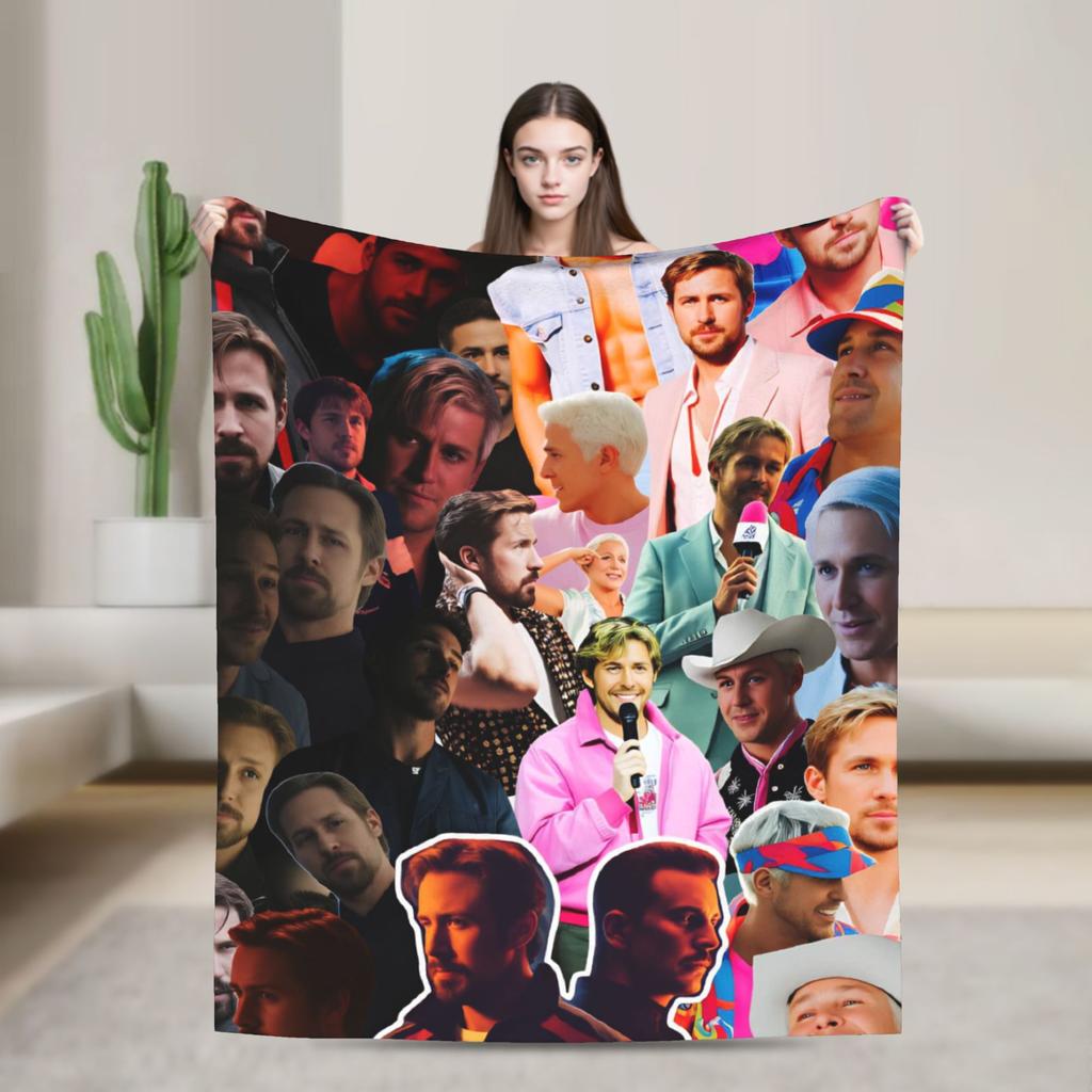 Ryan Gosling Collage Warm Soft Blanket Funny Travel Office Throw Blanket Couch Bed Flannel Bedspread Sofa Bed Cover