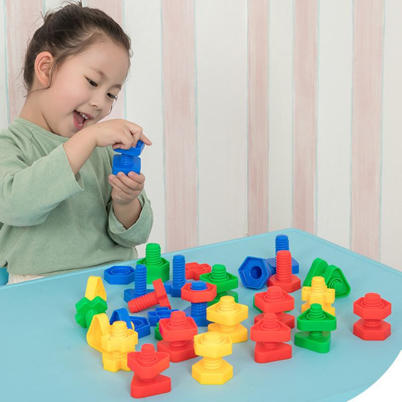 Skru Byggeklosser Match Puslespill Leketøy for Barn Spedbarn Montessori Form Farge Gjenkjenne Læringsleker Barnegaver TMZ