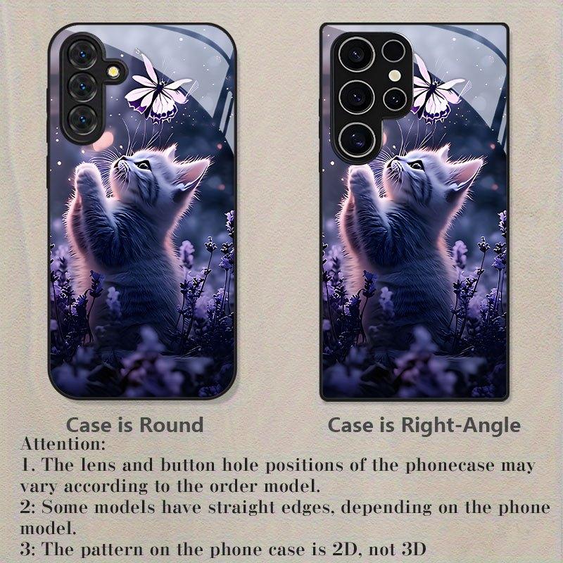Butterfly Cat Dream Pattern Glass Phone Case Suitable for Samsung Galaxy S26 S25 S24 S22 S21 S20 FE/Ultra/Plus Hard Case