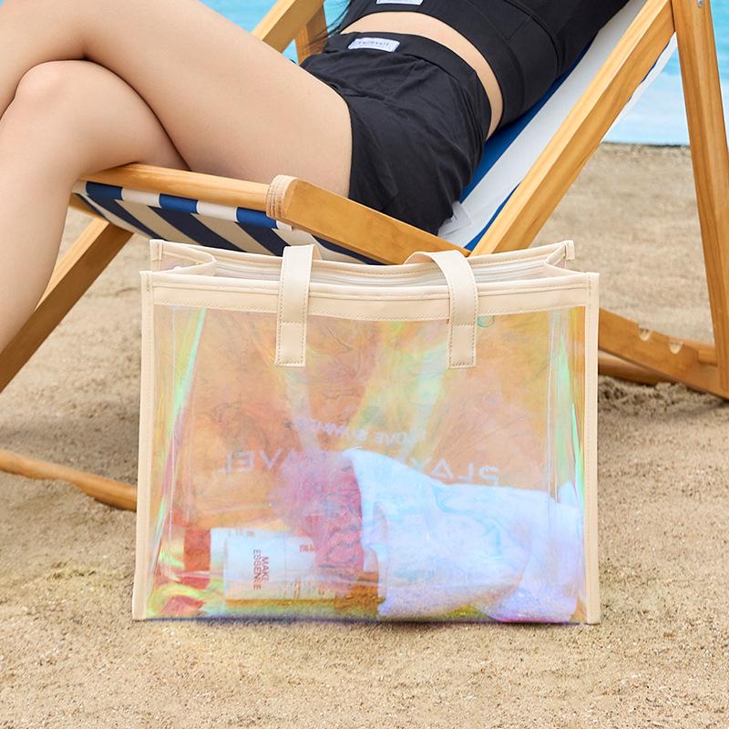 Colorful Laser Waterproof Swimming Bag Large Capacity Women's Handbag Jelly Bag Versatile Beach Bag Travel Storage Bag Toiletries Bag