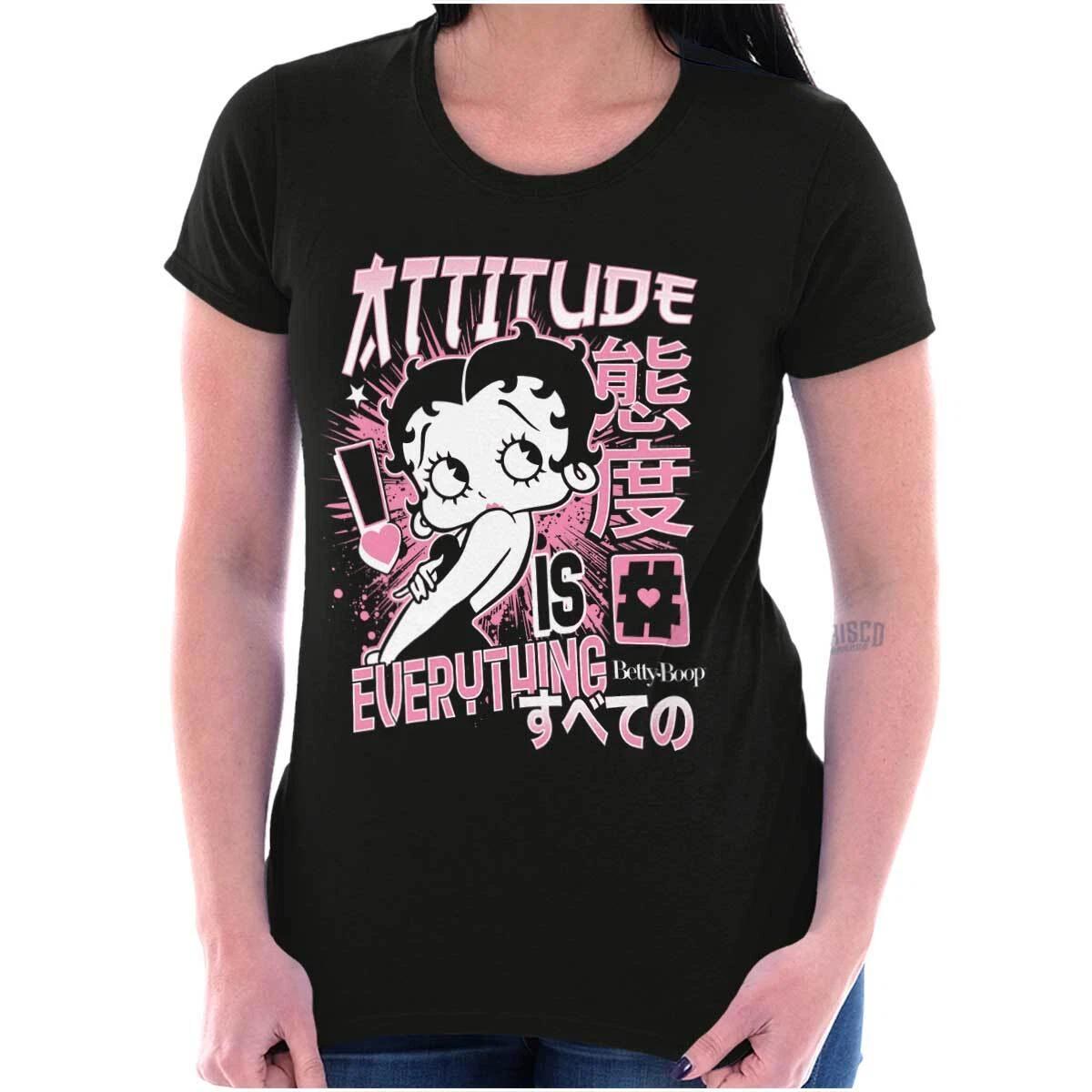 Cute Betty Boop Kanji Attitude is Everything Womens Top Junior Graphic Tee XXXXL