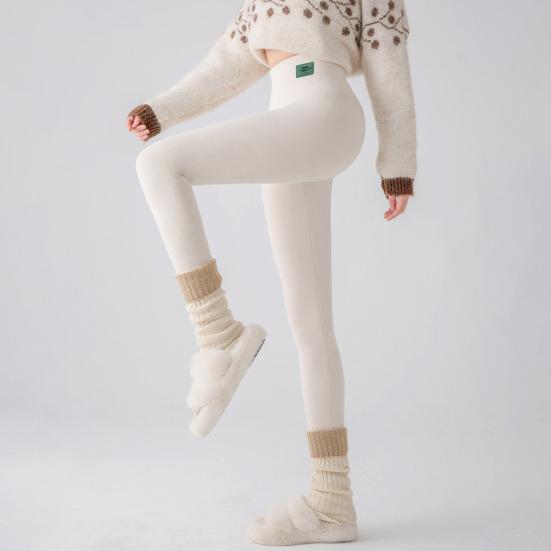 Winter Leggings High-Waisted Slim Cut Warm Lambswool Fabric Lining Bottom Pants Cold Weather Resistance Women Pants