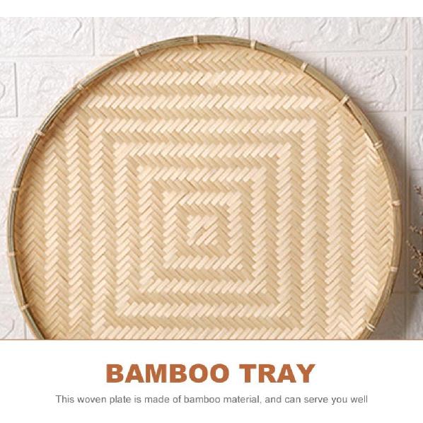 Kichvoe Bamboo Basket Tray Wicker Round Food Bread Basket Fruit Basket Flat Shallow Vegetables Snacks Serving Basket Farmhouse Wall Hanging Decor-