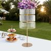 3-Tier Gold Wedding Flower Stand with Hanging Crystals, Elegant Wedding Party Centerpieces Flower Stand for Reception Table