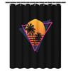 Retro 80S Synthwave Shower Curtain – Neon Palm Tree Design, Pink Cyan Black, Machine Washable, Hooks Included