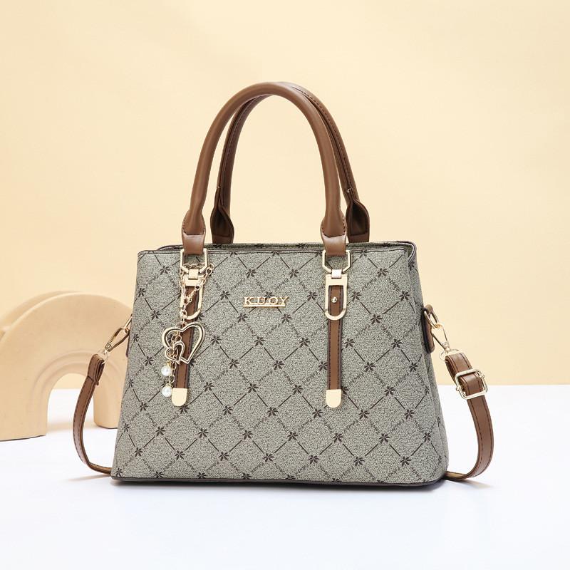 Trendy Khaki And Brown Shoulder Bag For Women Vintage Fashion Handbag With Zipper Closure