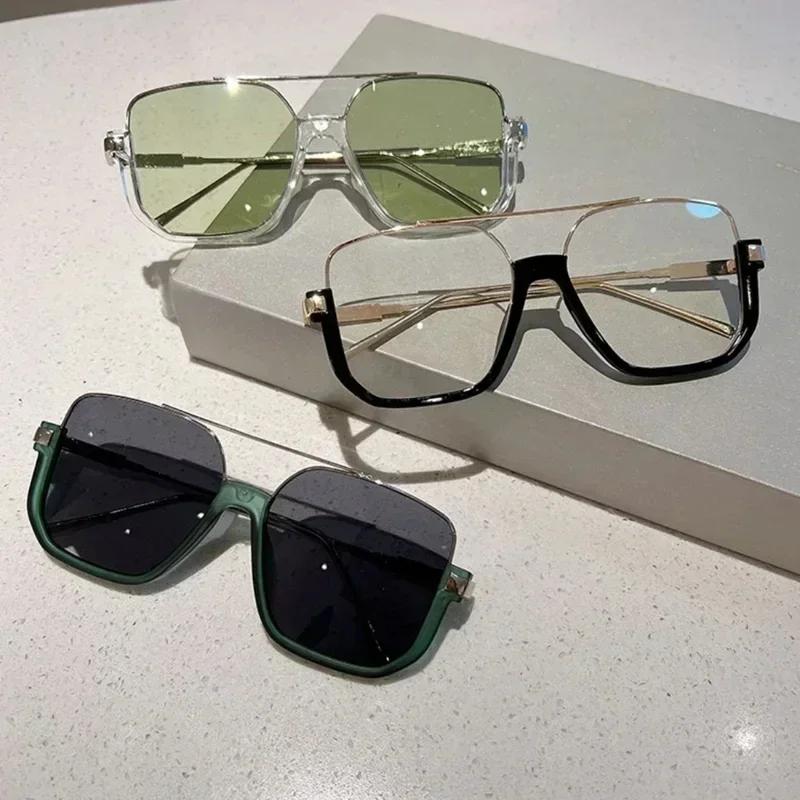 Fashion Vintage Big Square Sunglasses Half Metal Frame UV400 Sun Shades Women Men Trendy Brand Design Sun Glasses Eyewear