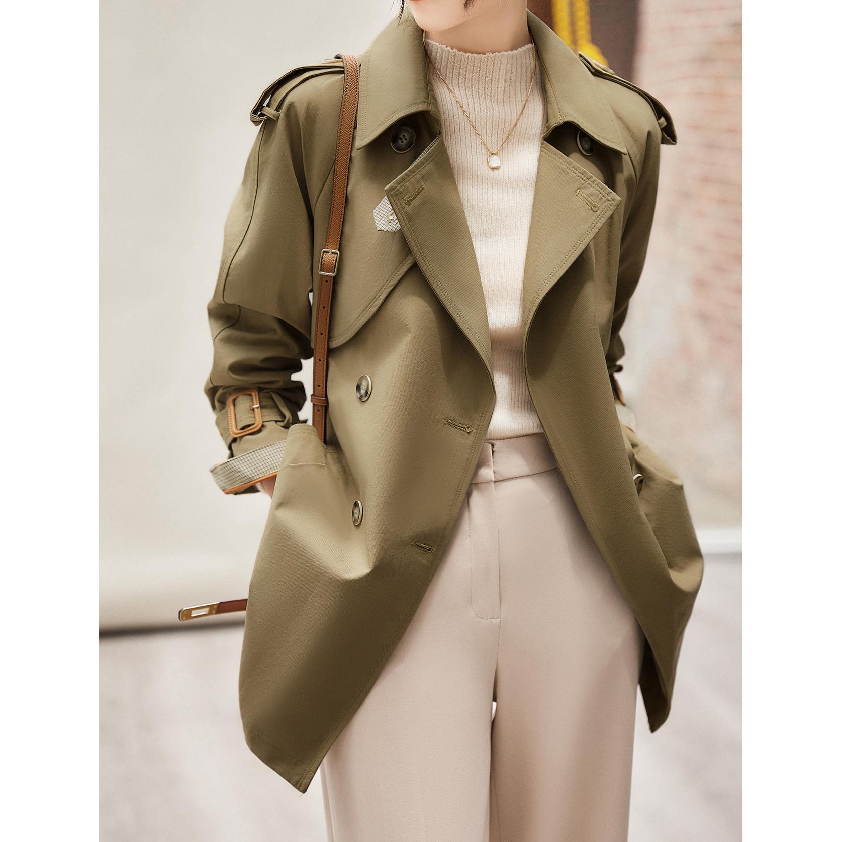 

Очень широкий и стильный тренч, женский средней длины на весну и осень, новая женская одежда на весну и осень, женское весеннее пальто S хаки