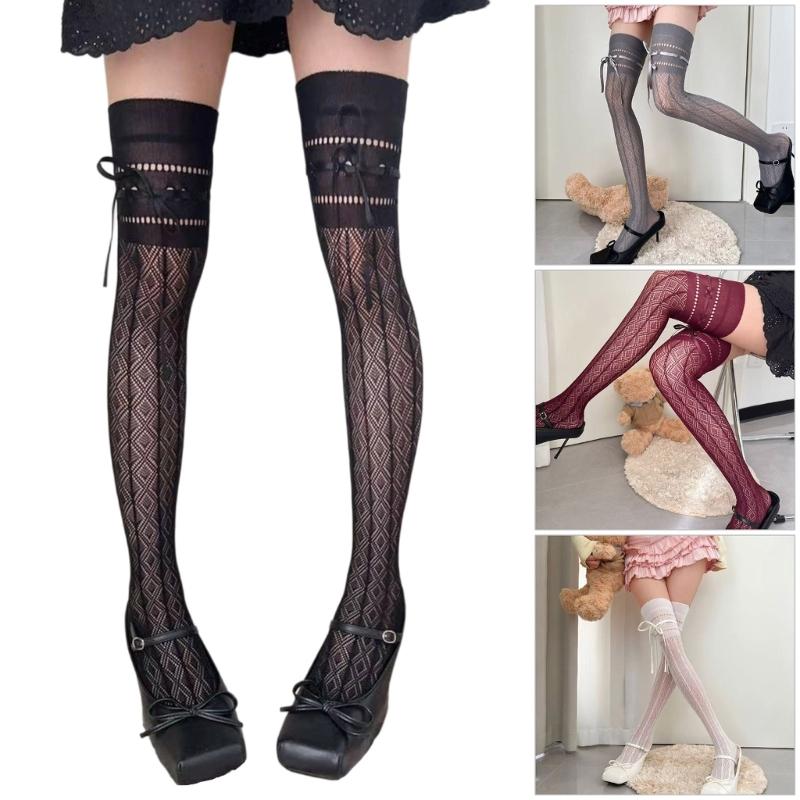 1Pair Thigh High Stockings Ballet Laced Up Fishnet Stockings Over Knee Highs Socks Thickened Tiptoe Antis-skidding Socks