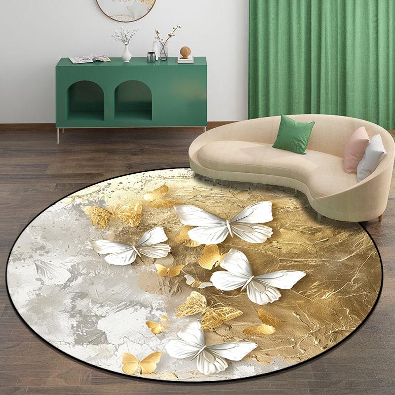 3D zlatý motýlí koberec, obývací pokoj, pohovka, koberec, protiskluzový čajový stolek, šatna, koberce do obývacího pokoje, dekorace, ložnice, kulatá podlahová rohožka