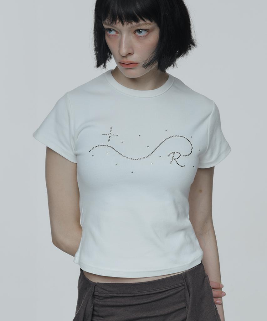 Lomaentinueo Signature R Wave Crop Cotton T-Shirt (White)
