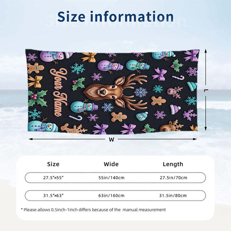 Christmas Theme Beach Towel Personalized Custom Name & Text Soft Quick Dry Beach Towel for Swimming Travel