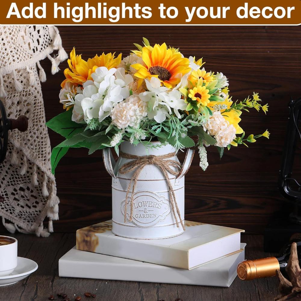 10pcs 6.1 Inch Farmhouse Vase Decor Milk Can Vintage Flower Jug Galvanized Metal Vase with Handle Rustic Flower Buckets