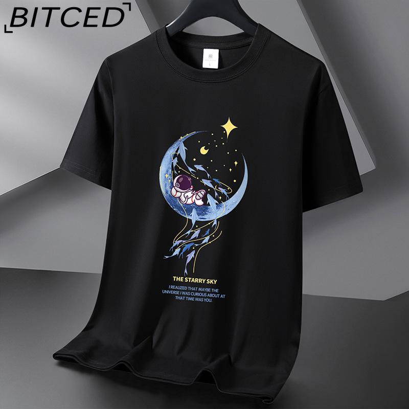 BITCED Kortermet t-skjorte i bomull for menn mote løs halvermet skjorte med trykt medfølende skjorte