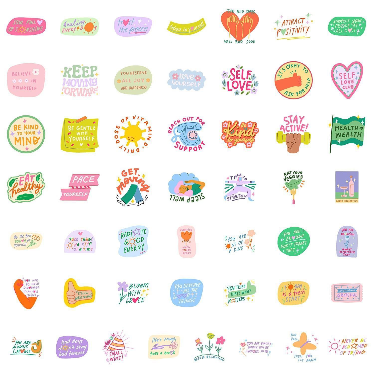 50 Inspirational Graffiti Text Stickers - Waterproof & Creative for Water Bottles, Luggage