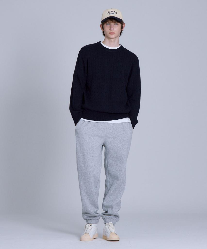 BASIC HOUSE Cable Round Neck Knit Navy Lykt7101
