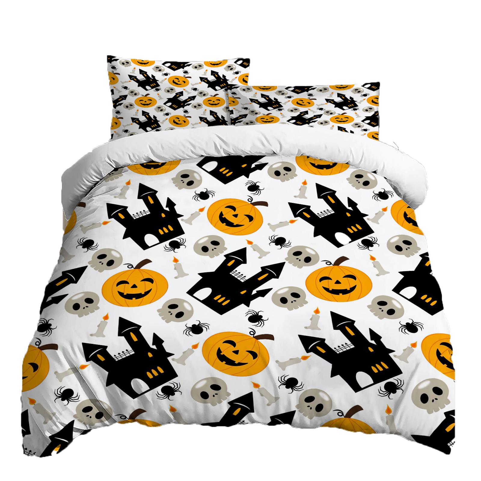 

Хэллоуин Комплект постельного белья из трех предметов Пододеяльник Наволочка Матовая ткань Утолщенный XS белый