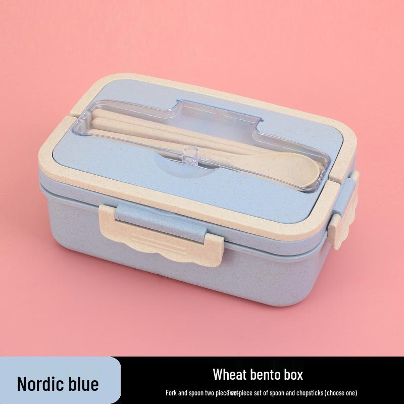 Microwave-Safe Japanese Bento Box with Handle, Wheat Straw, Compartmentalized Lunch Container