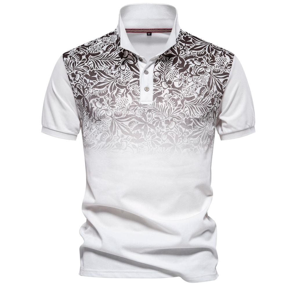 New Design Gradient Printed Cotton Blend Polo Shirts for Men Short Sleeve Summer Fashion Mens Polos