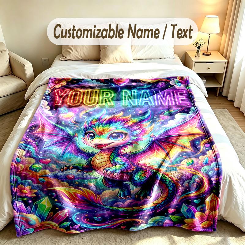 Dragon Phoenix Theme Soft Blanket Personalized Custom Name Text Print Warm Blanket Home Sofa Bedroom Decor