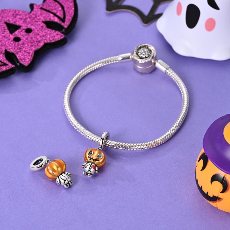 Halloween Party Series Copper Cute Pumpkin Doll Pendant Beads Fit Charms Bracelet For Jewelry Making Women Gifts