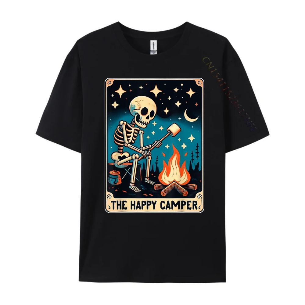 Happy Camper Tarot Card Skeleton Camper Funny Camping Fall Clothes Aesthetic Mens TShirts Cinco de Mayo