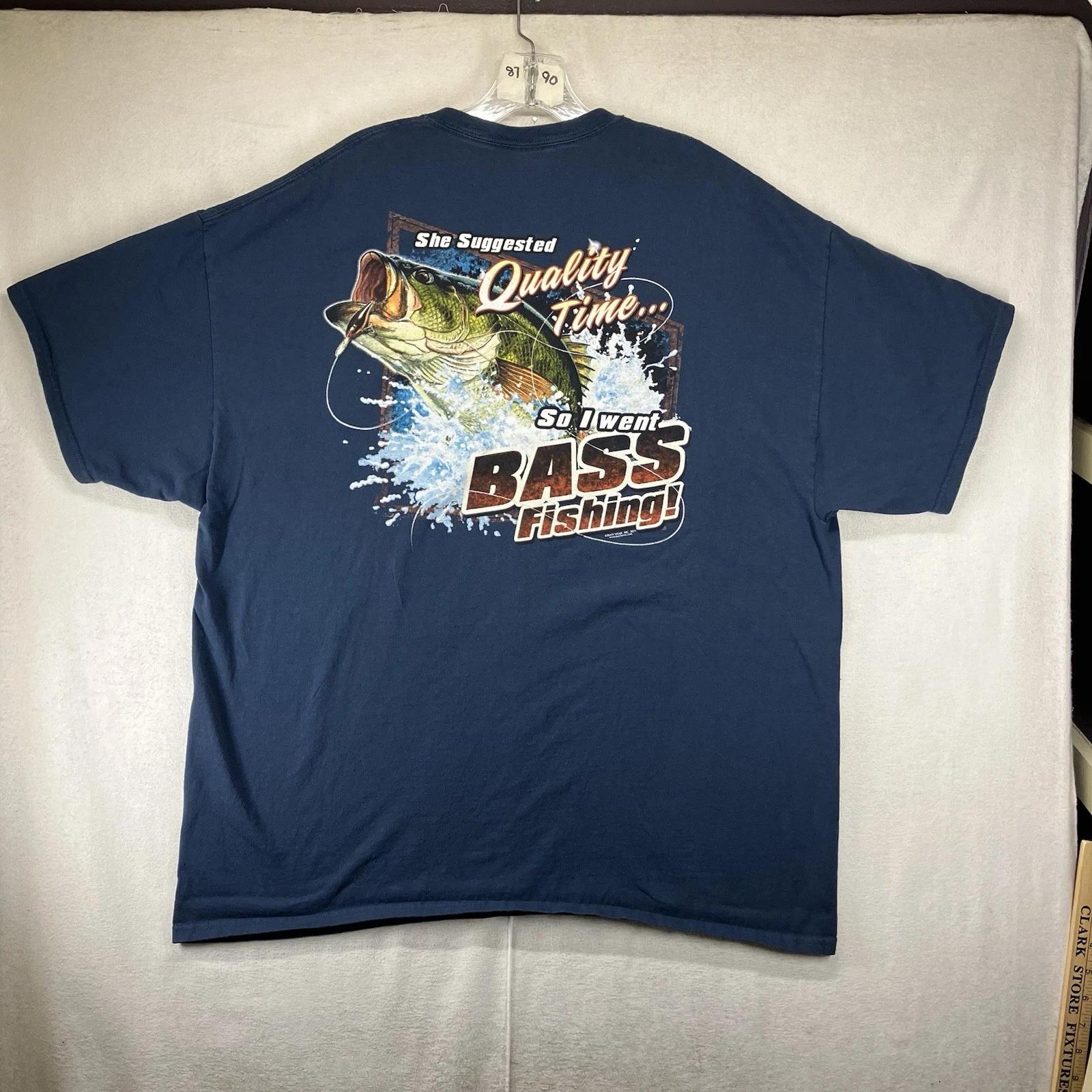 Mens Bass Fishing T Shirt 2XL Wife Dad Humor y2k Big Graphic Sportsman Fishing S