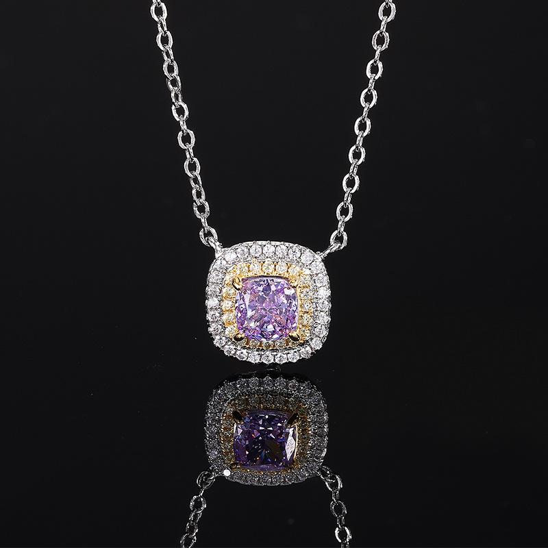 Autumn And Winter Jewelry Set High Carbon Diamond Ice Flower Cut Copper Inlaid Purple Diamond Set Main Stone 6 * 6