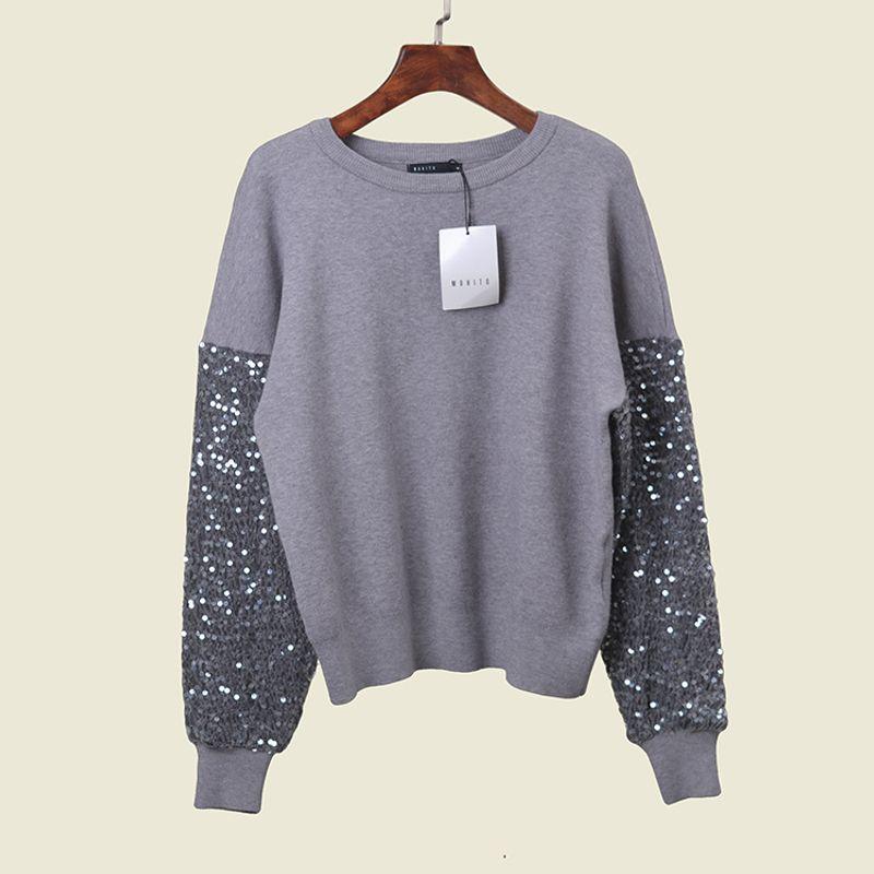 

Poland Fashion Brand round Neck Scale Sequin Long Sleeves Sweatshirt Fashion Wind Casual Warm Keeping Sports Two-piece Set Top XL