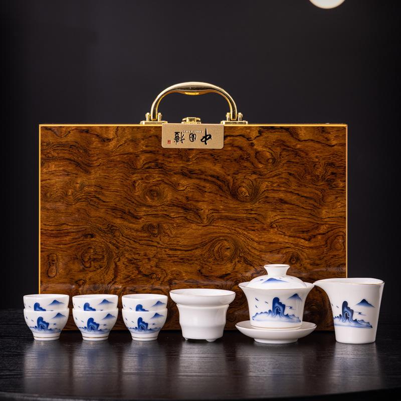 New Ceramics Suet Jade Porcelain High-end Gift Box Tea Set Business Enterprise Company Wine Industry Gifts