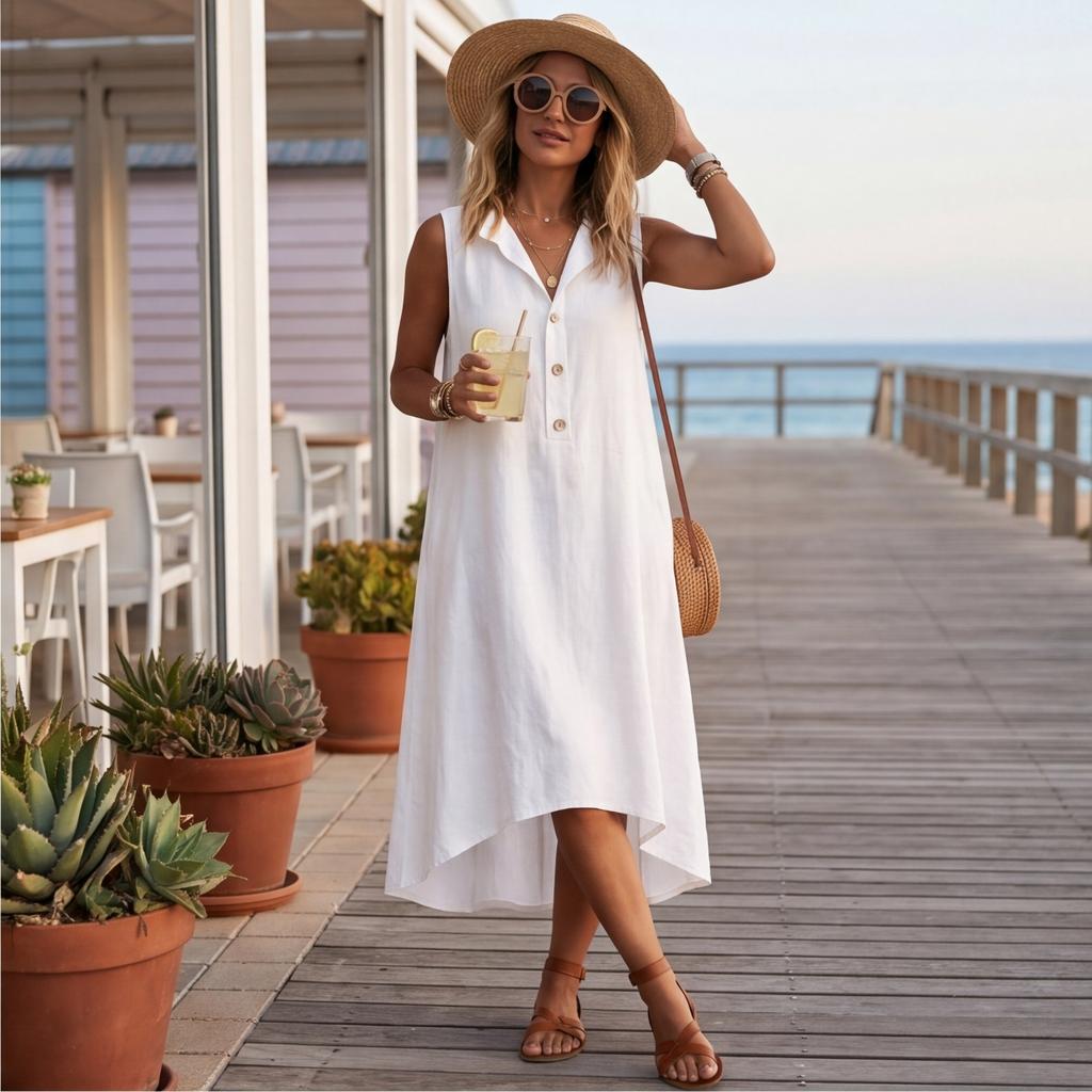 Women's  Casual Loose Linen-Cotton Sleeveless Dress