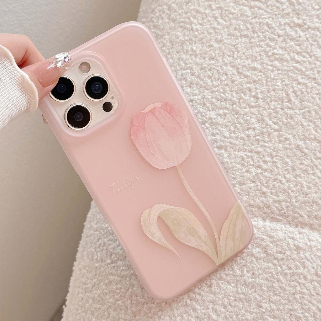 Beautiful and suitable for Apple 16 phone case 17promax gentle pink tulip iphone1513 silicone 11