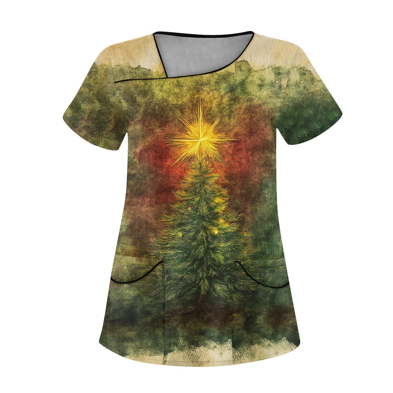 

Женская рабочая одежда с рождественским принтом, покатый воротник и двухслойные карманы, базовый пуловер сверху L