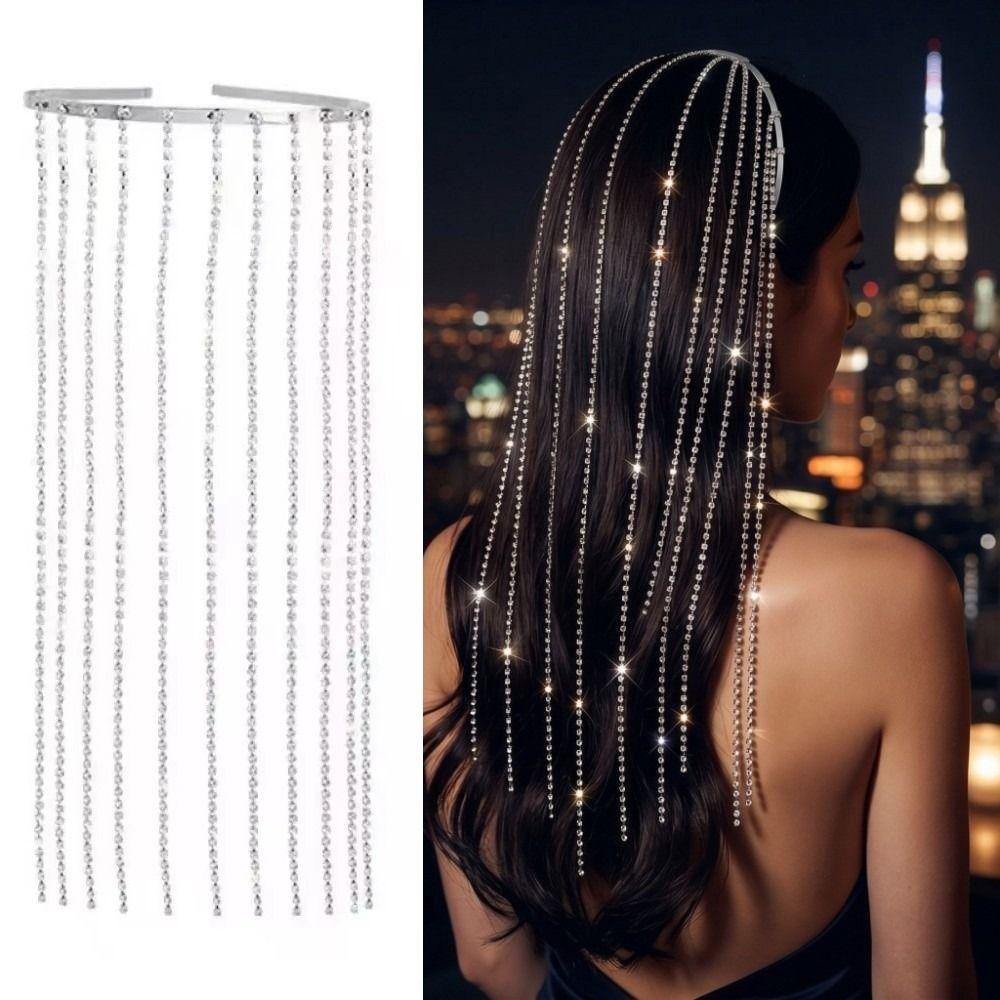 Long Tassel Rhinestone Headband Sparkly Crystal Hair Accessories Gorgeous Hair Hoop  Girls