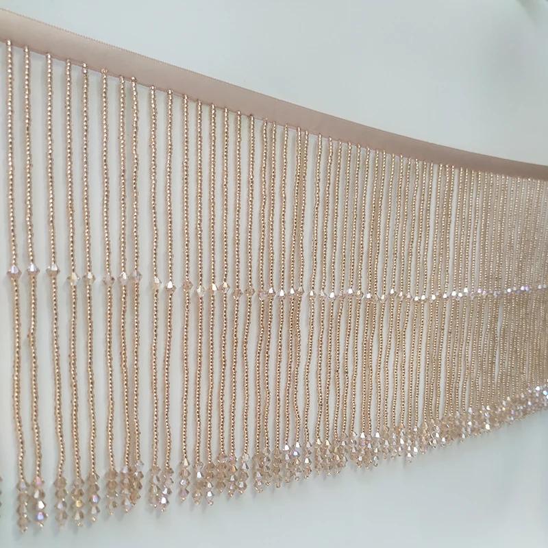 45Cm Long Tassel Crystal Fringe Tassel Trim Ribbon Dance Costume Dress Fabric Diy Trim Ribbon Beaded Sewing Tassel 15Cm Width