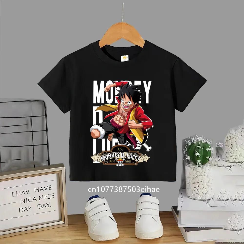 Japanese Anime One Piece Luffys Classic Childrens Shortsleeved Breathable Sports Casual Summer Fashion and Leisure Top