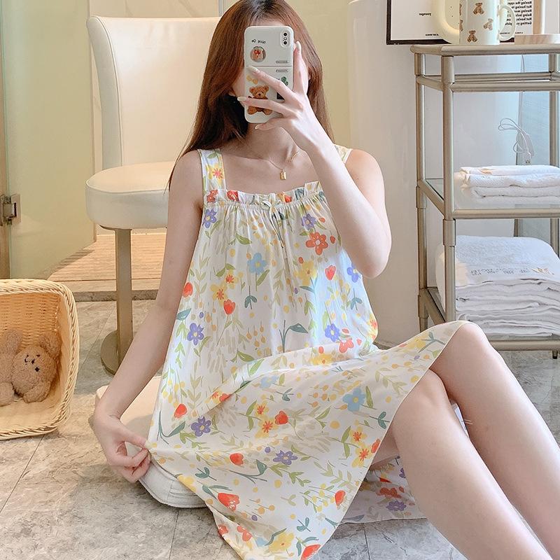 Cotton and Silk Pajamas Women's Suspenders Summer Pajamas Women's Cool and Cute Girls Are Sweet and Can Be Worn Outside Students' Summer Cotton 