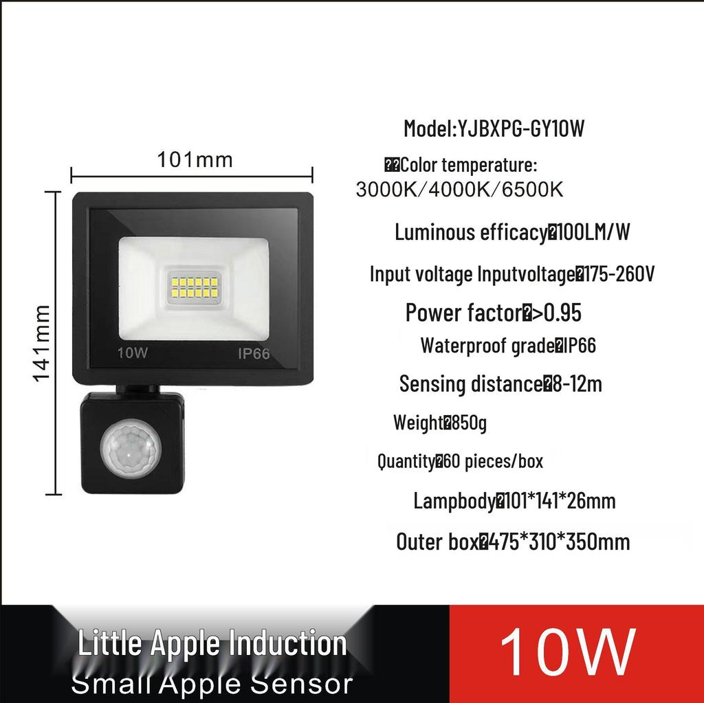 Remote-Control LED Floodlight with Human Body Induction, 110V Wide Voltage, for Outdoor Use in Europe and America