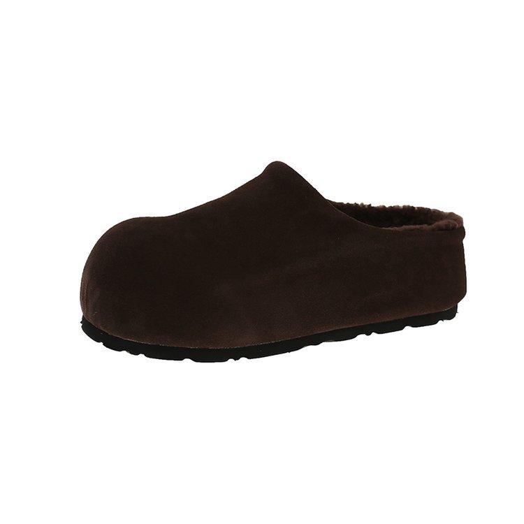 European Matte Thickness Boken Bag Head Slippers Women's 2025 Autumn New Fashion Versatile Lamb Wool Cotton Slippers