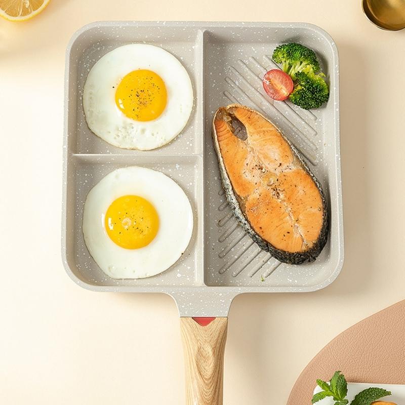 Cooker Divided-Grill Pan Non-Stick-Grill with Heat Resistant Handle 3 Section-Skillet Omelette Pan for Breakfast Pan