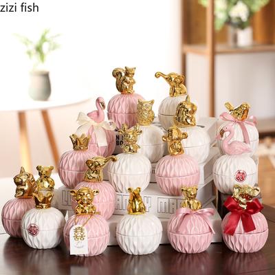 Wedding Ceramic Candy Box Golden Animal Jewelry Storage Box Household Mini Cartoon Porcelain Gift Jar Modern Home Decoration New