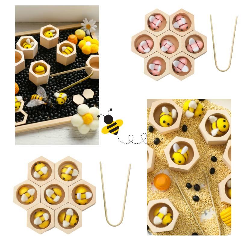 Montessori Wooden Beehive Clip Toy For Children Hand-eye Coordination, Color Recognition And Counting Skills Training